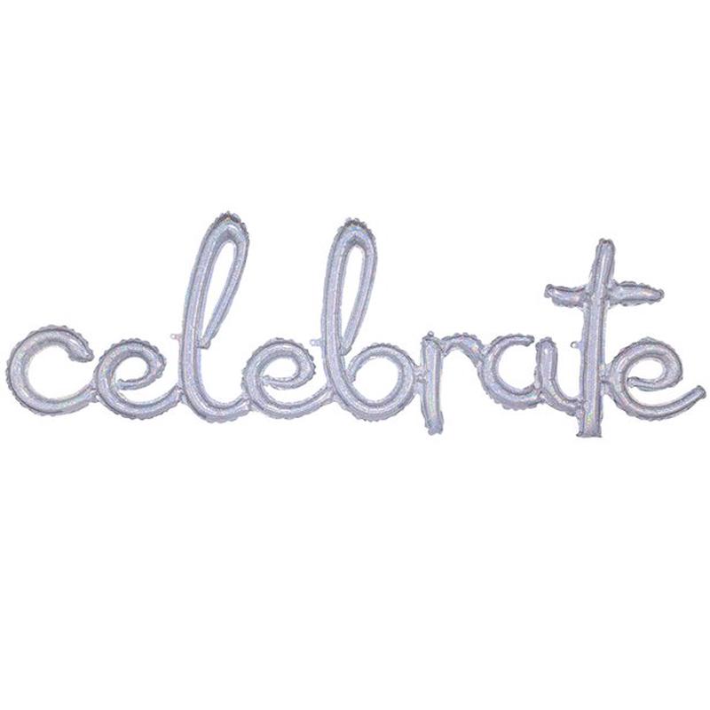 \"Celebrate\" Holographic Script Phrase Balloon - 59\" Foil
