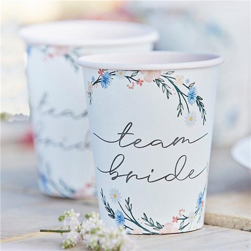 Boho Eco Floral Team Bride Hen Party Cups (8pk)