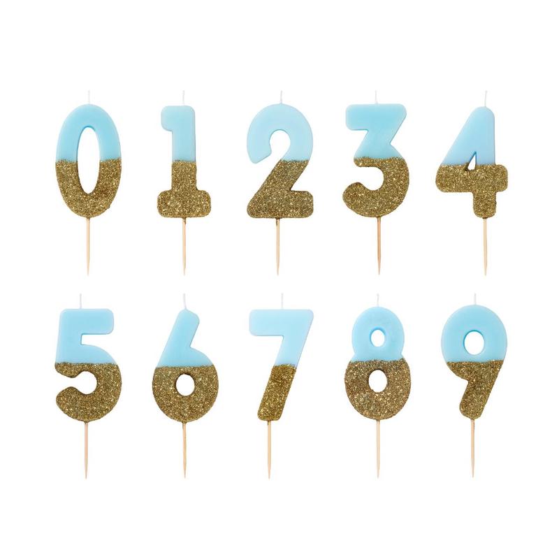 Blue and Gold Glitter Dipped Number Birthday Candle