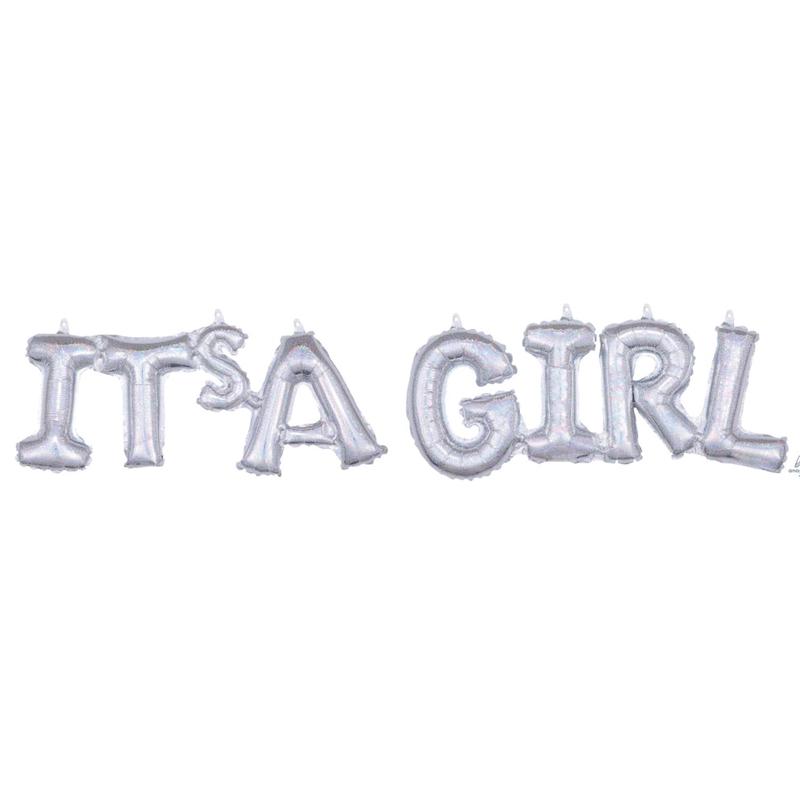 Silver It\'s A Girl Letter Balloon Banner 42\"