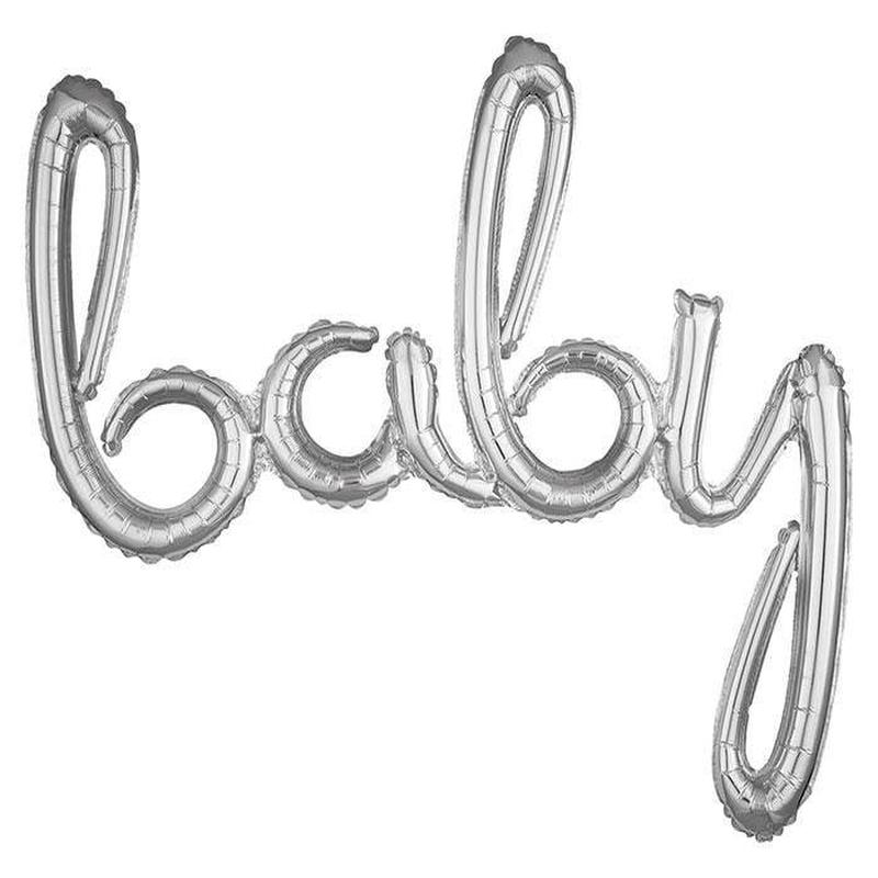 Air-Filled Silver Baby Script Letter Balloon 39\"