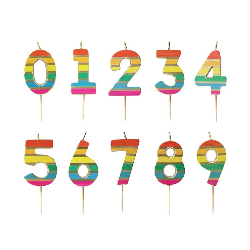 Striped Rainbow Number Birthday Candle