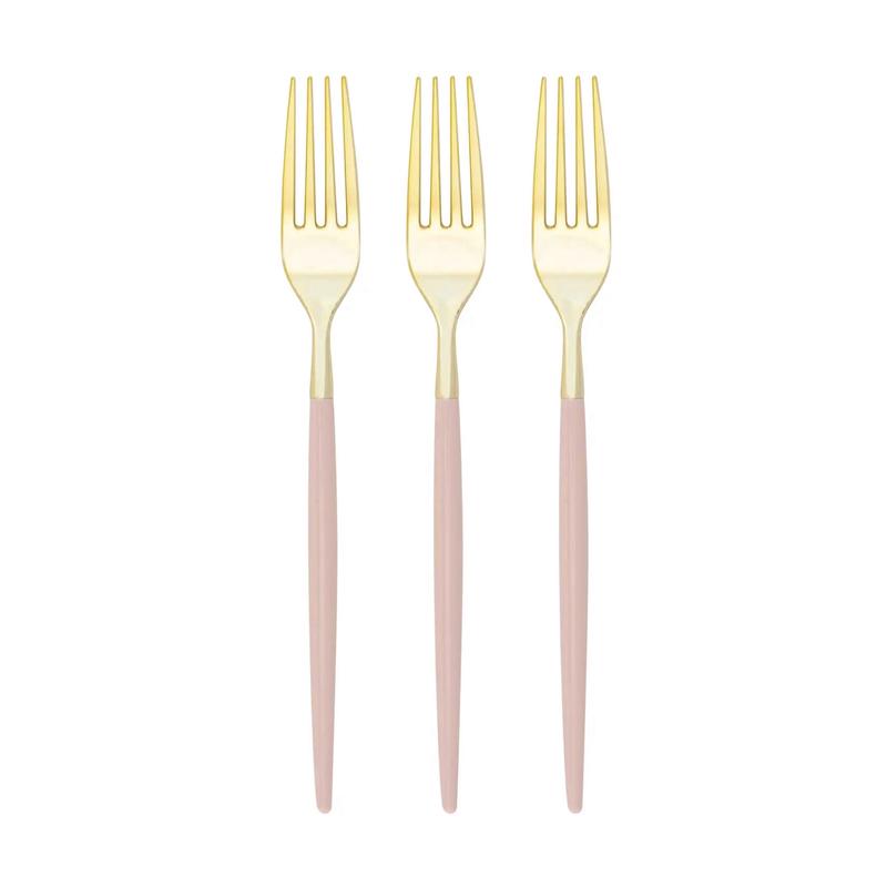 Blush Pink & Gold Plastic Forks 32ct