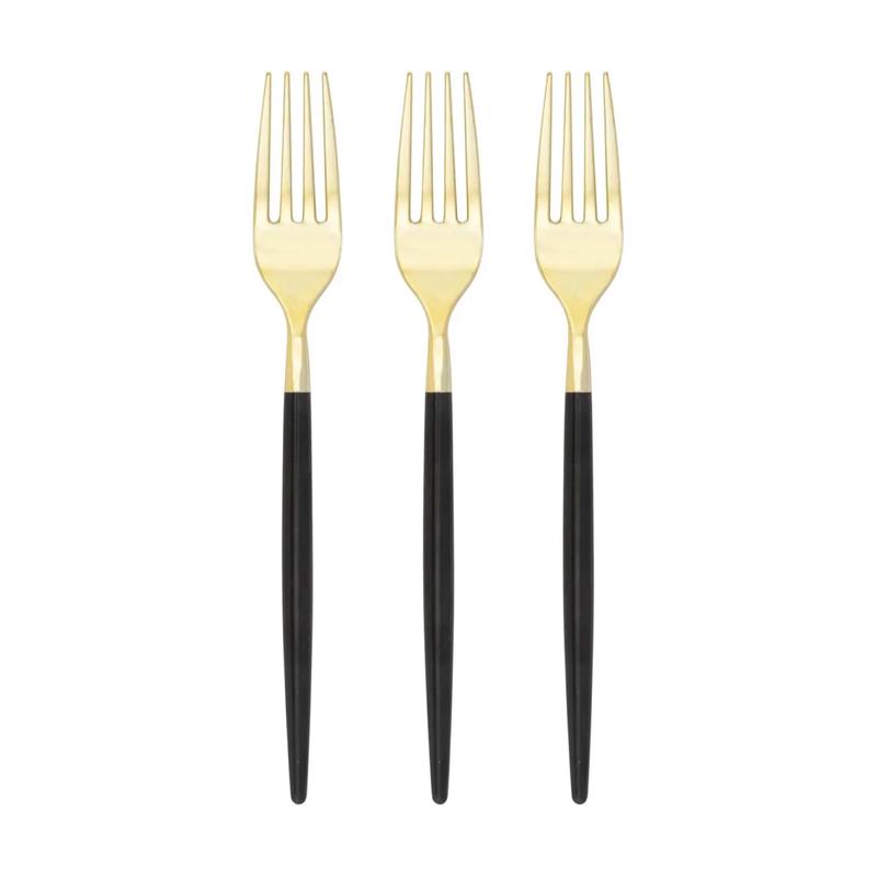 Black & Gold Plastic Forks 32ct