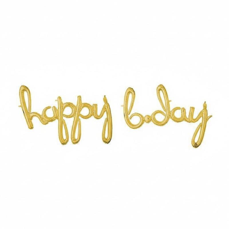 Gold Happy B-Day Cursive Letter Balloon