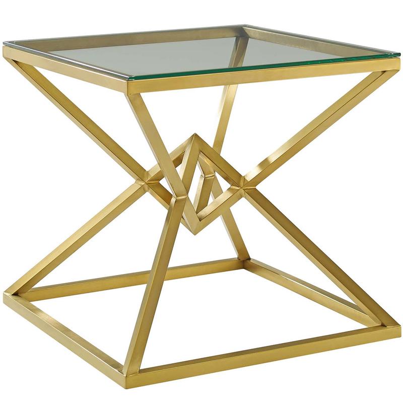25.5\" Point End Table, Glass Top, Stainless Steel Base