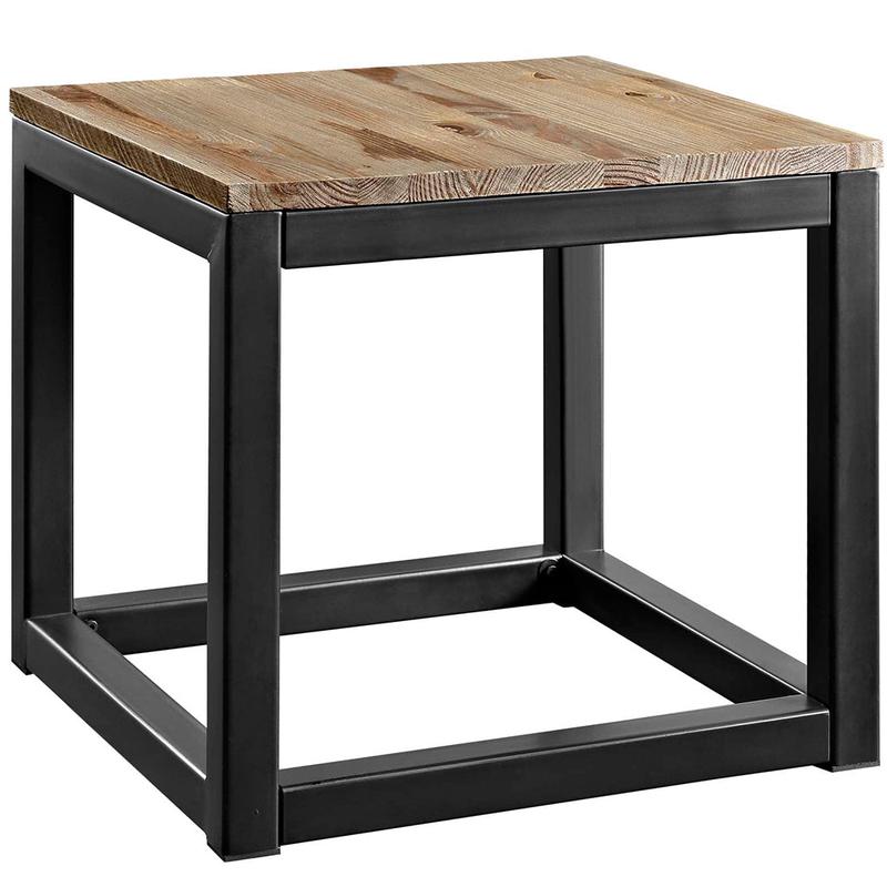 19.5\" Attune End Table, Pine Wood Top, Iron Base