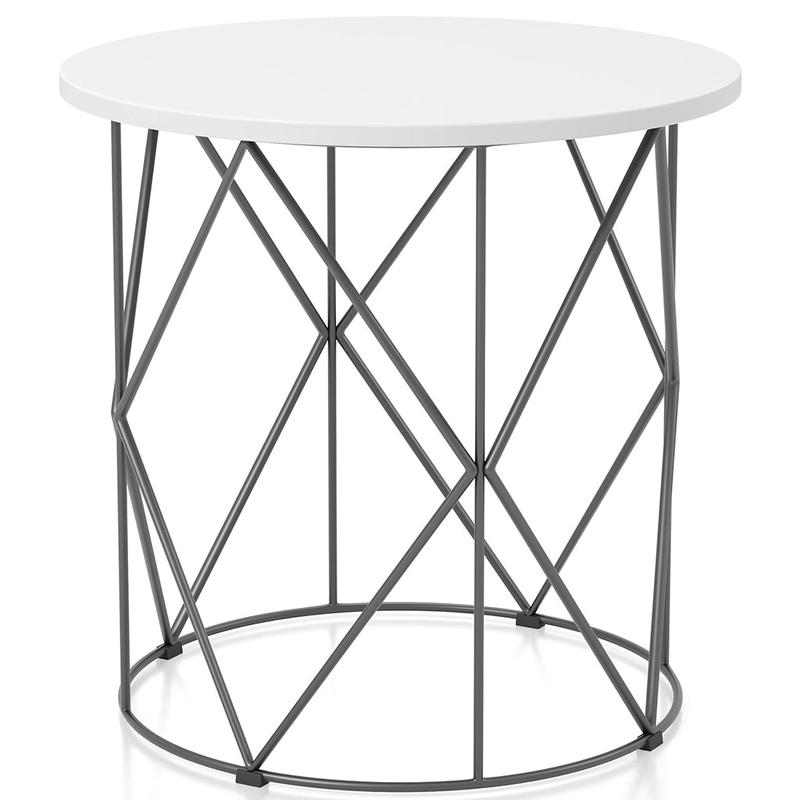 23\" Borche End Table, MDF Top, Stainless Steel Base, White Color