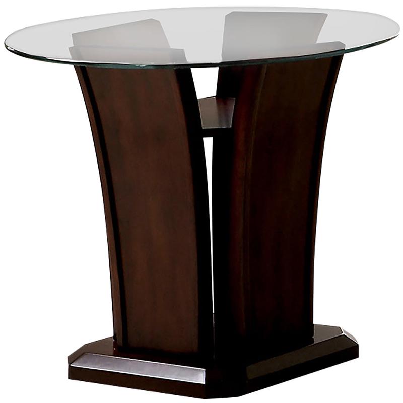 26\" Jillyn End Table, Glass Top, Solid Wood Base, Brown Cherry Finish