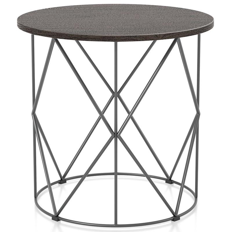 23\" Borche End Table, MDF Top, Stainless Steel Base, Walnut Color
