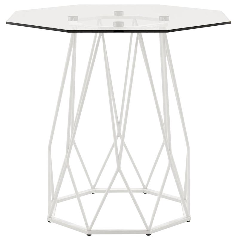 24\" Growder End Table, Glass Top, Stainless Steel Base, White